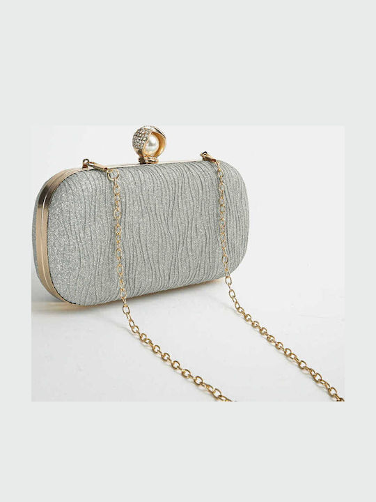 Embossed Glitter Silver Clutch Bag
