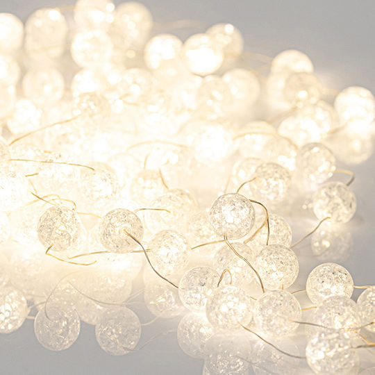 Lichterkette mit 100 Mini-LED-Acrylkugeln 2cm 4,5V Transformator Silber-Kupferdraht Warmweiß LED alle 5cm Verlängerungskabel 3m IP44