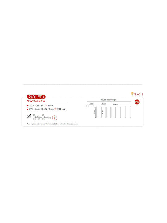 240 Λαμπάκια LED 3.2μ. Ψυχρό Λευκό τύπου Βροχή