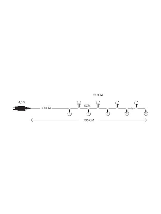 Șir de 100 Bile Mini LED Acrilice 2cm Transformator 4.5V Fir de Cupru Argintiu LED Alb Cald Fiecare 5cm Cablu de Extensie 3m IP44