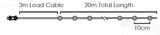 200 Lights LED 23m. Warm White in String 1pcs