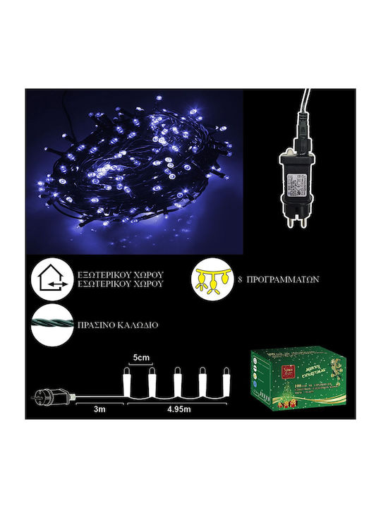 100 Λαμπάκια LED 8μ. Μπλε σε Σειρά
