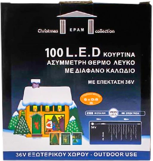 100 Λαμπάκια LED 1.8μ. x 60εκ. Θερμό Λευκό τύπου Βροχή