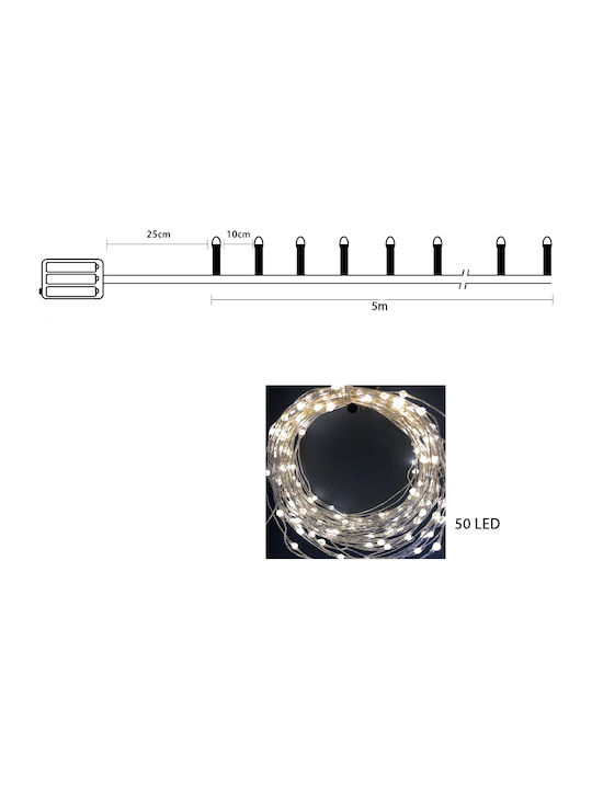 100 Светлини LED 10m. Хладен бял На батерия тип Лента 1бр