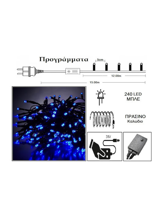 180 Lights LED 3m. Blue in String 1pcs