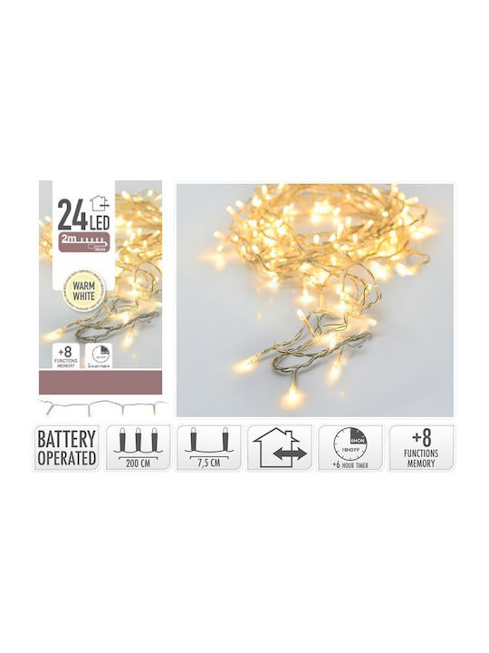 24 Lights LED 2.25m. Warm White Battery in String 1pcs