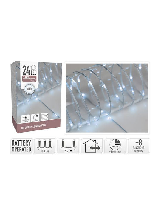 24 Lights LED 1.8m. Cold White Battery in String 1pcs