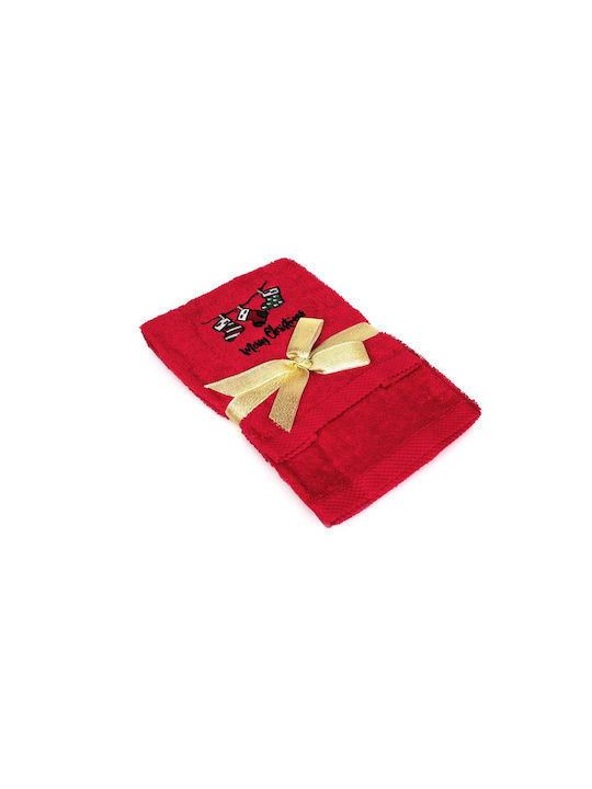 Dimcol Christmas Towel Set 2 Pieces 30x50 50x90 Christmas Socks Red 100% Cotton