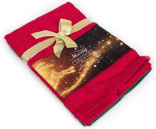 Dimcol Χριστουγεννιάτικο Σετ Πετσέτες 2 Τεμ 40x60 Merry Christmas Κόκκινο-πράσινο 100% Cotton