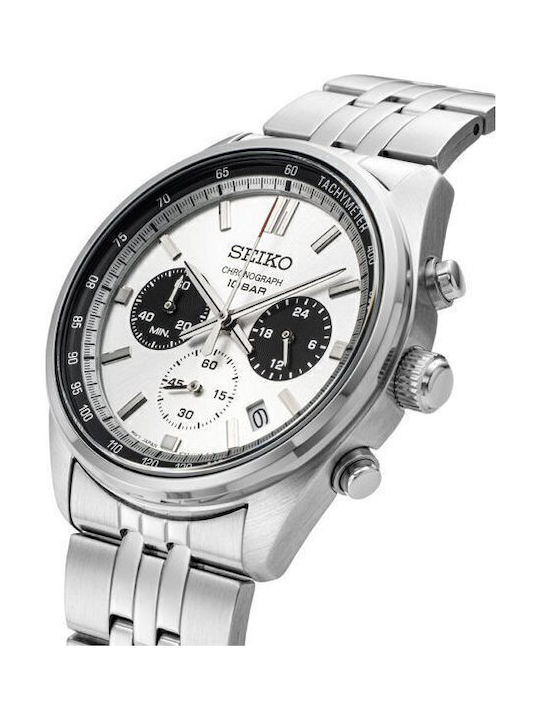Seiko Men's Watch 42mm Chronograph Battery with Silver Metal Bracelet