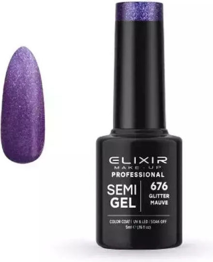 Elixir Semi Gel Ημιμόνιμο Βερνίκι Νυχιών 676 Glitter Mauve 5ml