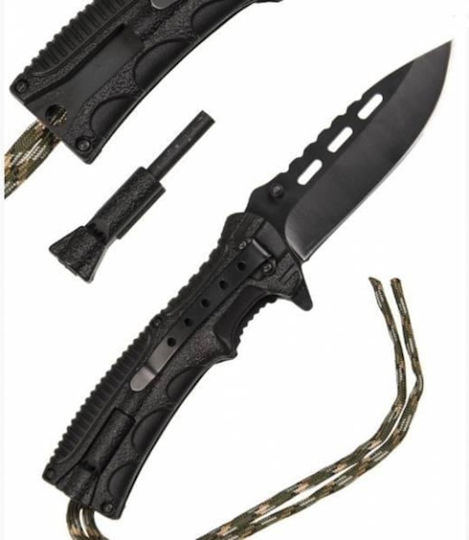 Mil-Tec Cuțit de Buzunar de Supraviețuire Paracord Negru