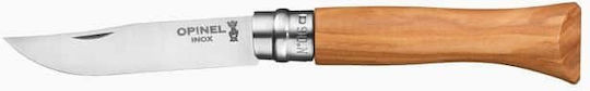 Opinel No.8 Inox Olive Handle Pocket Knife Brown in Sheath