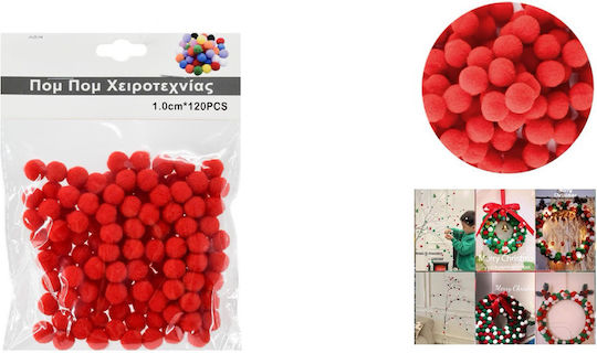 Pom Pom Craft Red with Diameter 10mm Set of 120pcs