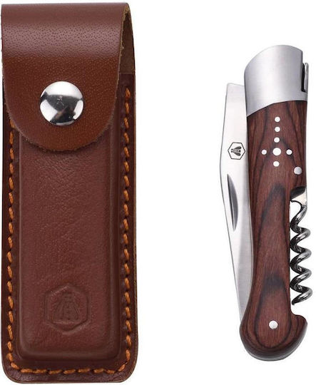 Laguiole Pakka Wood Taschenmesser Braun in Lederhülle