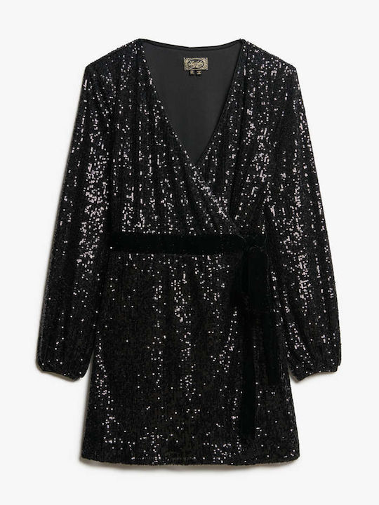 Dress Mini Βραδινό Φόρεμα Βελούδινο Κρουαζέ Μαύρο
