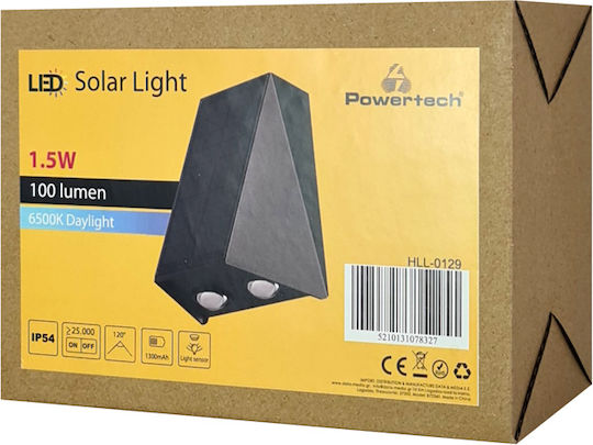 Powertech Соларна Светлина 1.5W 100лм Студено бяло 6500К с Фотоклетка IP54 8.3смx15.3смсм.