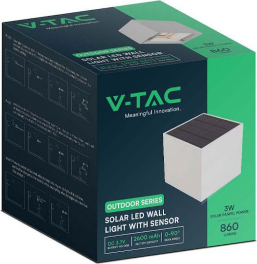 V-TAC Wall Mounted Solar Light 9W 860lm with Warm White Light 3000K IP65 15cmx15.3cmx15cmcm