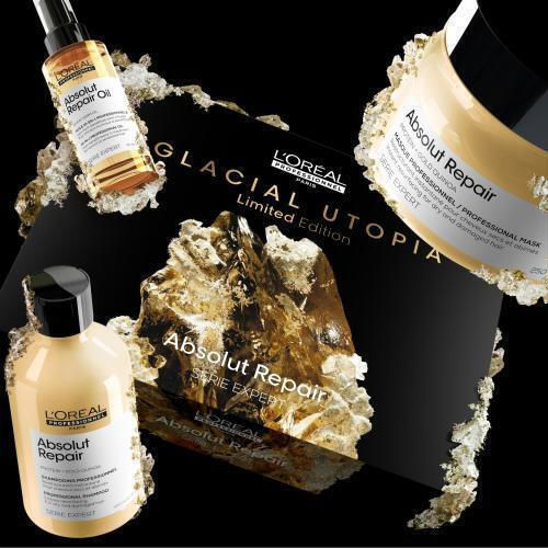 L'Oréal Professionnel Absolut Repair Glacial Utopia Limited Edition Hair Treatment Set for Damaged Hair with Shampoo, Mask and Oil 3pcs