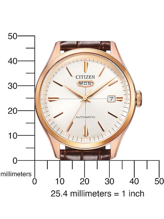 Citizen C7 Series Ανδρικό Ρολόι 40.2mm Αυτόματο με Καφέ Δερμάτινο Λουράκι