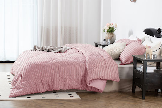 Saray Home Set Pilotă Single cu Umplutură Microfiber 160x220cm Ruffles Roz 2buc 200 g/mp²Gsm