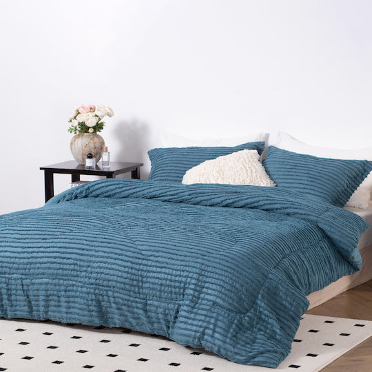 Saray Home Set Pilotă Super Dublu cu Umplutură Microfiber 220x240cm Ruffles Benzină 3buc 200 g/mp²Gsm