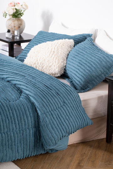 Saray Home Set Pilotă Super Dublu cu Umplutură Microfiber 220x240cm Ruffles Benzină 3buc 200 g/mp²Gsm