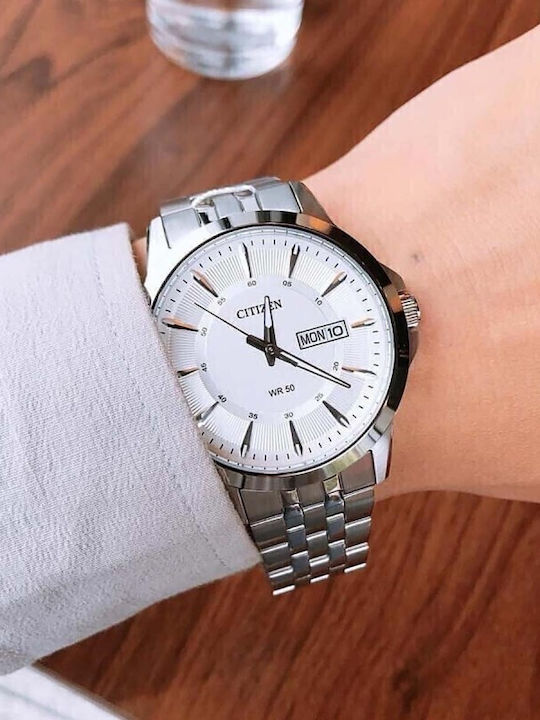 Citizen Ανδρικό Ρολόι 41mm Μπαταρίας με Ασημί Μεταλλικό Μπρασελέ