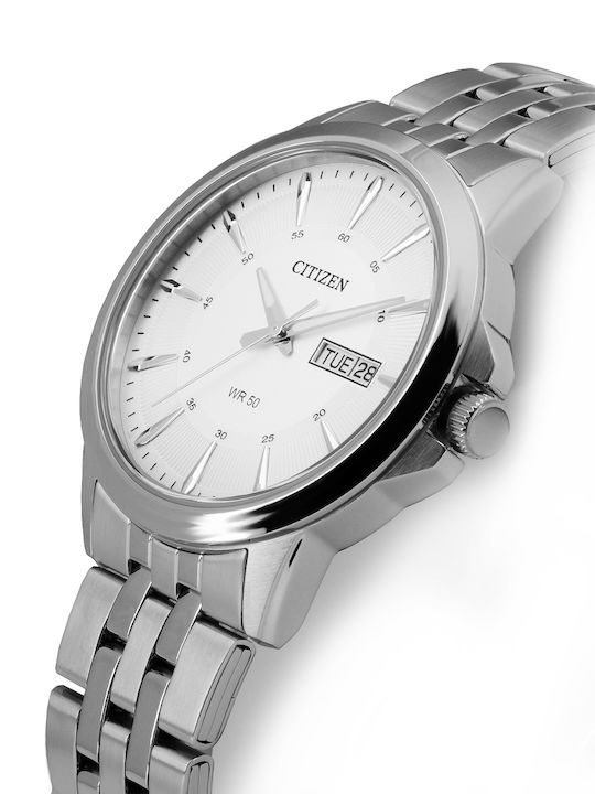 Citizen Ανδρικό Ρολόι 41mm Μπαταρίας με Ασημί Μεταλλικό Μπρασελέ