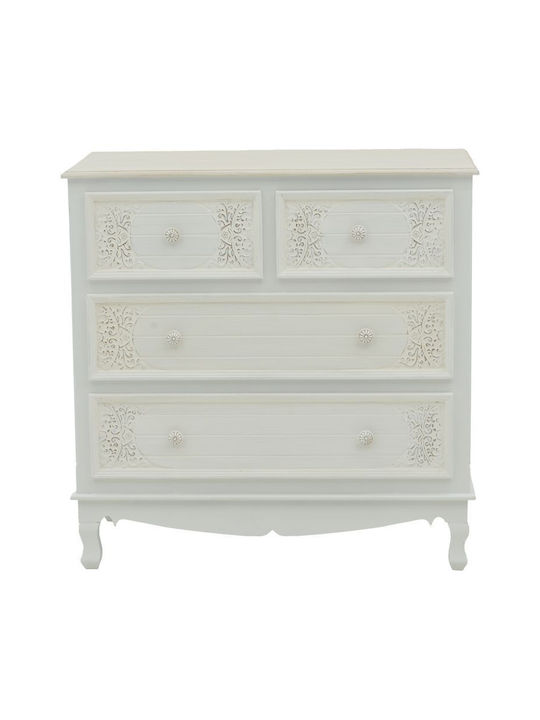 Pazlen Wooden Chest of Drawers Λευκή Αντικέ 80x40x80cm