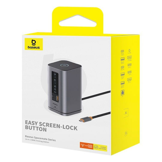 Baseus Spacemate 11in1 (Win) USB-C Docking Station με HDMI/DisplayPort 4K PD Ethernet και σύνδεση 3 Οθονών Γκρι