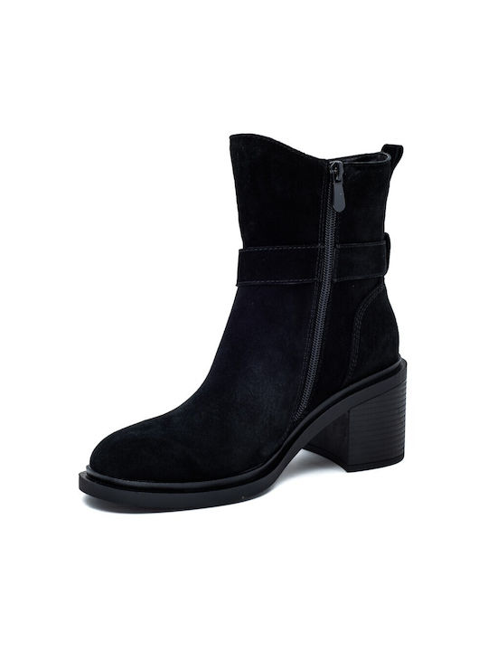 Leder Stiefeletten Damen Schwarz