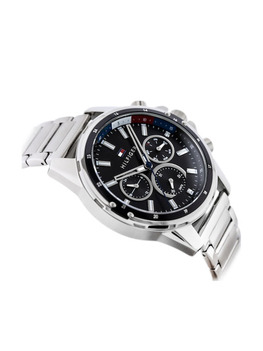 Tommy Hilfiger Mason Ανδρικό Ρολόι 45mm Χρονογράφος Μπαταρίας με Ασημί Μεταλλικό Μπρασελέ