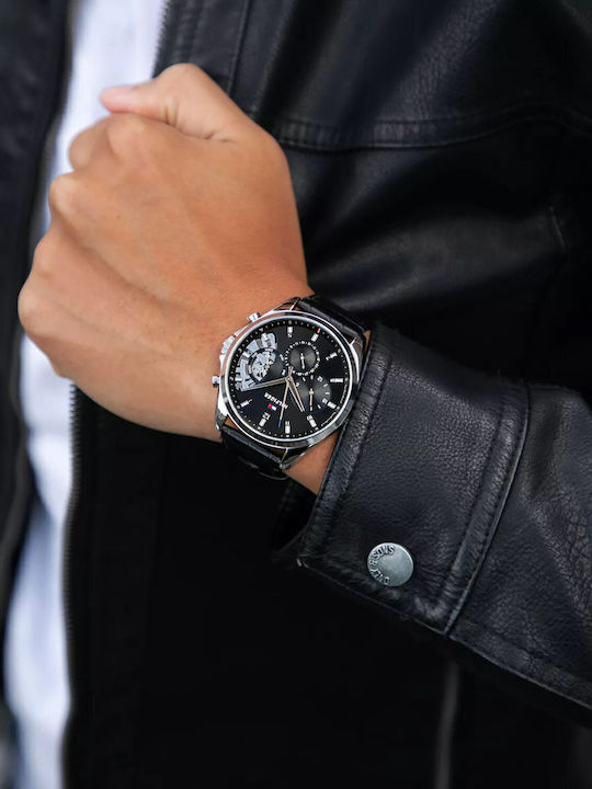 Tommy Hilfiger Baker Men's Watch 44mm Chronograph Battery with Black Leather Strap