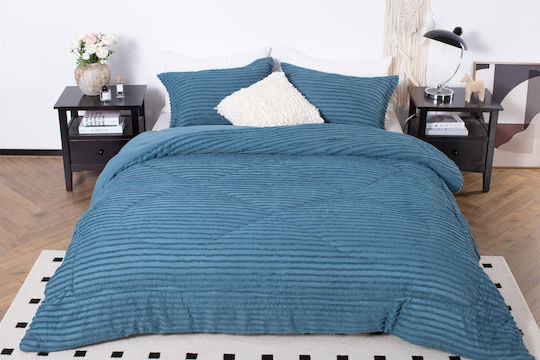 Saray Home Duvet Set Single with Microfiber Filling 160x220cm Petrol Blue 2pcs 200Gsm