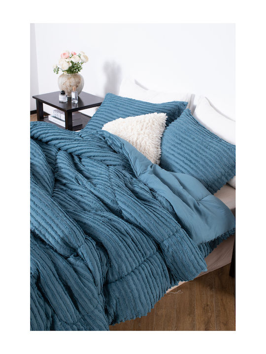 Saray Home Duvet Set Single with Microfiber Filling 160x220cm Petrol Blue 2pcs 200Gsm