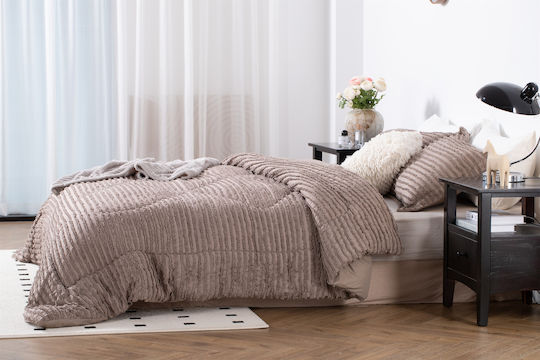 Saray Home Комплект Пухено Единично с Пълнеж Microfiber 160x220бр Mocha Brown 2бр 200 г/м²Gsm