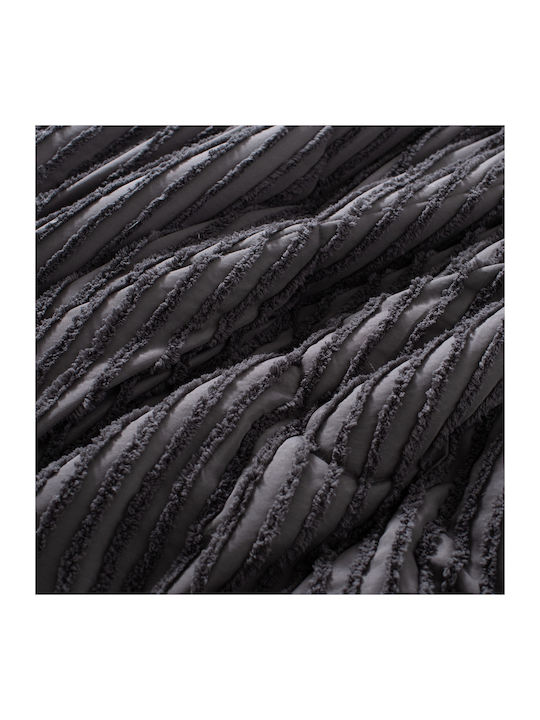 Saray Home Duvet Set Queen with Microfiber Filling 220x240cm Ruffles Charcoal 3pcs 200 GSMGsm