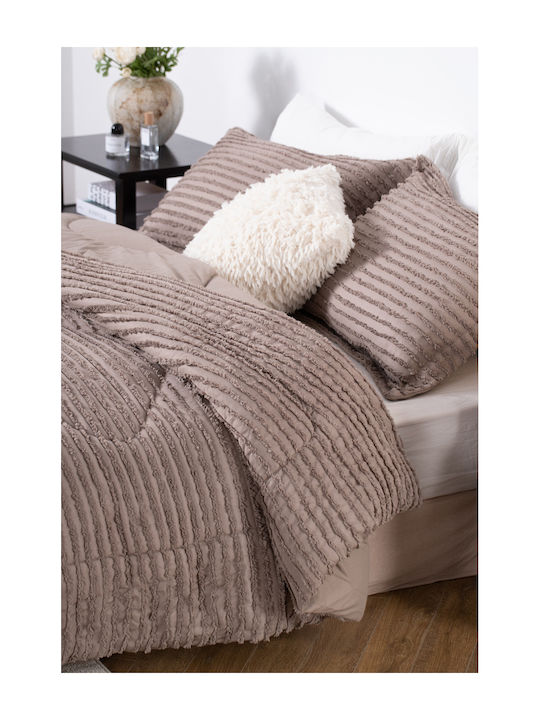 Saray Home Σετ Πάπλωμα Μονό με Γέμιση Microfiber 160x220εκ. Ruffles Καφέ μόκα 2τμχ 200 GSM