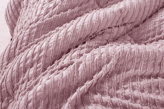 Saray Home Σετ Πάπλωμα Υπέρδιπλο με Γέμιση Microfiber 220x240εκ. Ruffles Ροζ 3τμχ 200 GSM