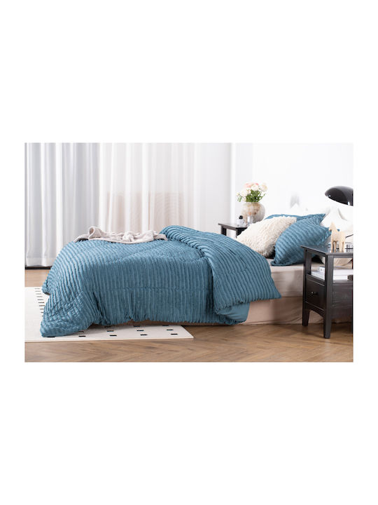 Saray Home Duvet Set Single with Microfiber Filling 160x220cm Petrol Blue 2pcs 200Gsm