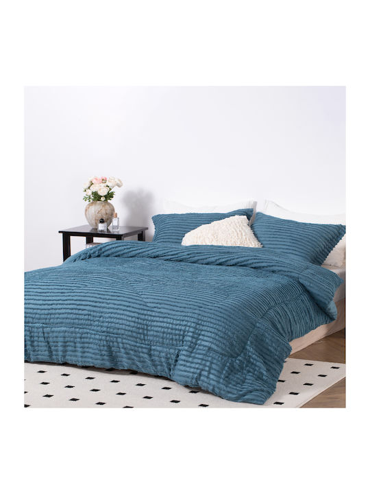 Saray Home Duvet Set Single with Microfiber Filling 160x220cm Petrol Blue 2pcs 200Gsm