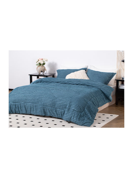 Saray Home Duvet Set Single with Microfiber Filling 160x220cm Petrol Blue 2pcs 200Gsm