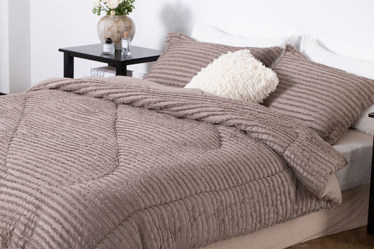 Saray Home Комплект Пухено Единично с Пълнеж Microfiber 160x220бр Mocha Brown 2бр 200 г/м²Gsm