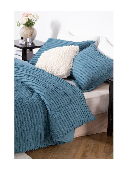 Saray Home Duvet Set Single with Microfiber Filling 160x220cm Petrol Blue 2pcs 200Gsm