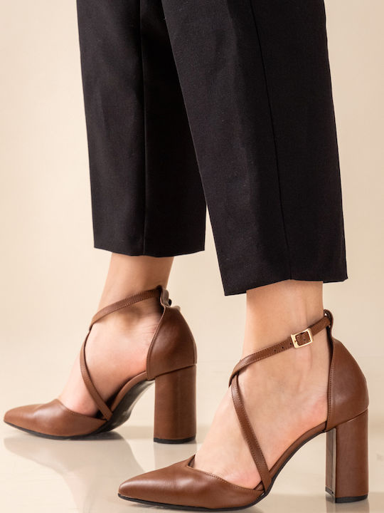 Pumps mit Riemchen Tabac Braun