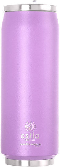 Estia Travel Cup Save the Aegean Recyclable Glass Thermos Stainless Steel BPA Free 500ml Lavender Purple with Straw