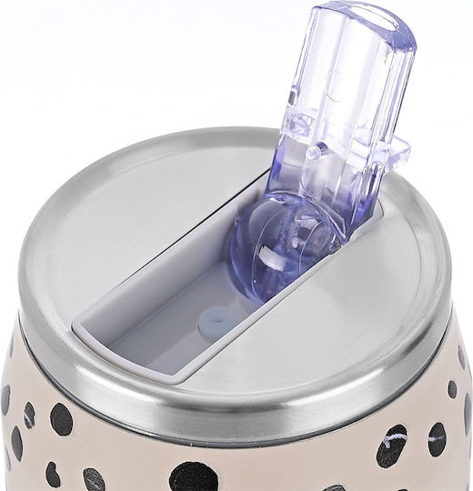 Estia Travel Cup Save the Aegean Recyclable Glass Thermos Stainless Steel / Plastic BPA Free 500ml Taupe with Straw