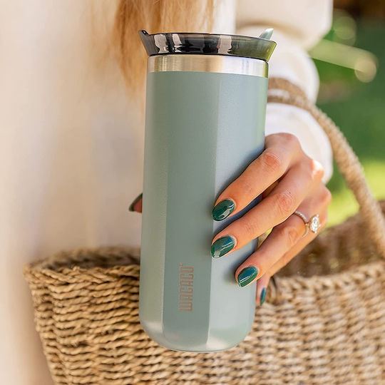 Wacaco Octaroma Grande Travel Mug Glass Thermos Stainless Steel BPA Free 435ml Cadet Blue with Mouthpiece