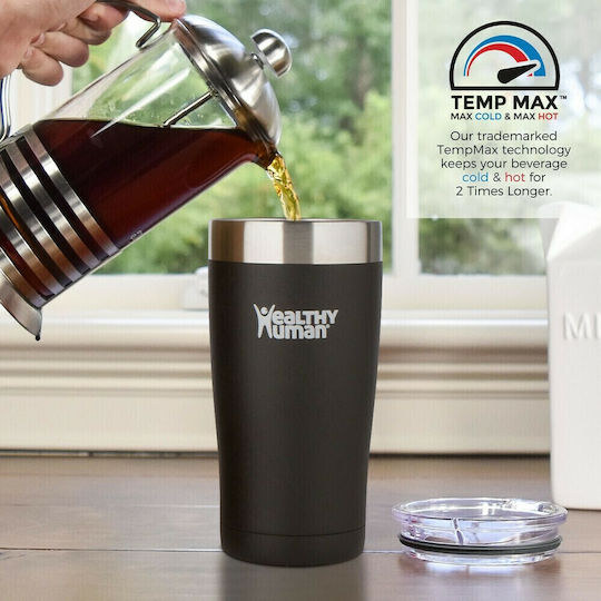 Healthy Human Cruiser Glass Thermos Stainless Steel BPA Free 591ml Black with Straw
